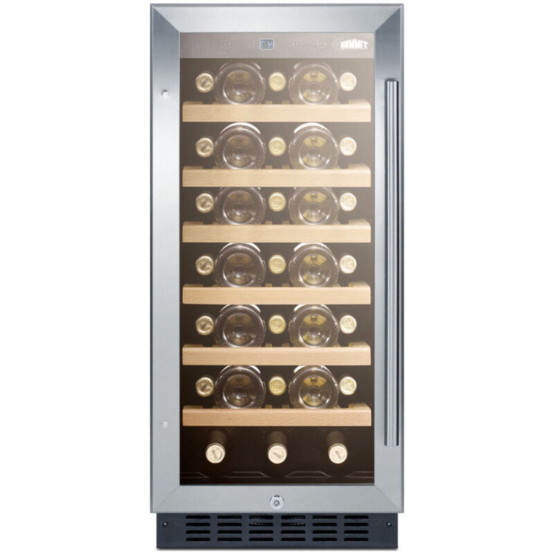 Summit 15 in. Undercounter Wine Cooler with Wood Racks, Single Temperature Zone & 33 Bottle Capacity - Stainless Steel, , hires