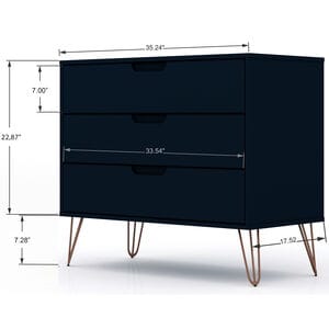 Manhattan Comfort Rockefeller Mid-Century Modern 3-Drawer Dresser - Tatiana Midnight Blue, Midnight Blue, hires