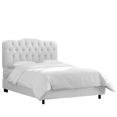 Skyline Furniture Tufted Velvet Fabric Upholstered Twin Size Bed - White | 740BEDVLVWHT