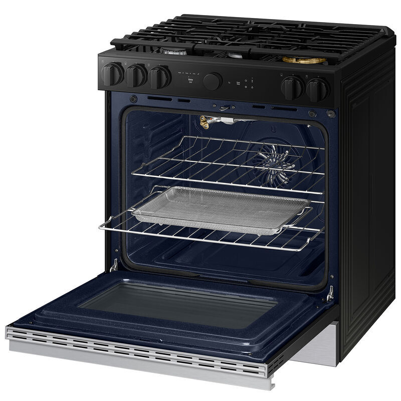 Samsung Bespoke 30 in. 6 cu. ft. Smart Air Fry True European Convection Slide-In Gas Range with 5 Sealed Burners & Griddle - Stainless Steel, Stainless Steel, hires
