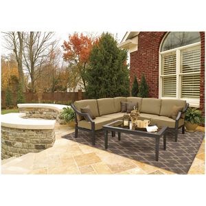 Natco Santorini Collection Outdoor Area Rug Chevron 7'10"x9'10" - Natural/Pebble, , hires