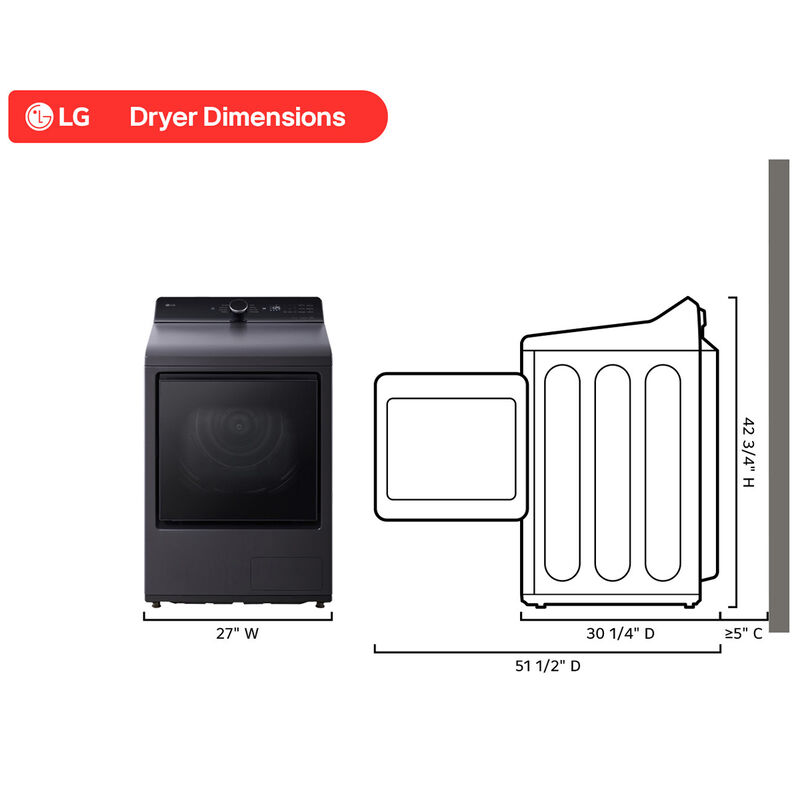 LG 27 in. 7.3 cu. ft. Smart Ventless Electric Dryer with Heat Pump & Sensor Dry - Matte Black, Matte Black, hires