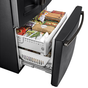 GE 36 in. 27.7 cu. ft. French Door Refrigerator with Ice & Water Dispenser - Fingerprint Resistant Black Slate, Black Slate, hires