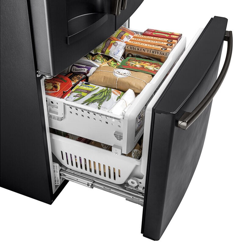 GE 36 in. 27.7 cu. ft. French Door Refrigerator with Ice & Water Dispenser - Fingerprint Resistant Black Slate, Black Slate, hires