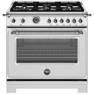 Bertazzoni Heritage Series 36 in. 5.9 cu. ft. Convection Oven Freestanding Natural Gas Range with 6 Sealed Burners & Griddle - Stainless Steel | HER366BCGMXT