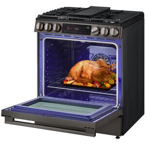 LG 30 in. 6.3 cu. ft. Smart Air-Fry True European Convection Slide-In Gas Range with 5 Sealed Burners & Griddle - Black Stainless Steel, , hires