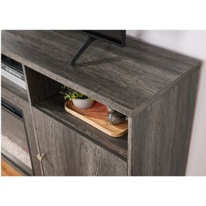 Lilola Ambrose 70"W Gray Walnut Finish Fireplace TV Stand Console with Heater, LED Light, Cabinets, Shelves, , hires