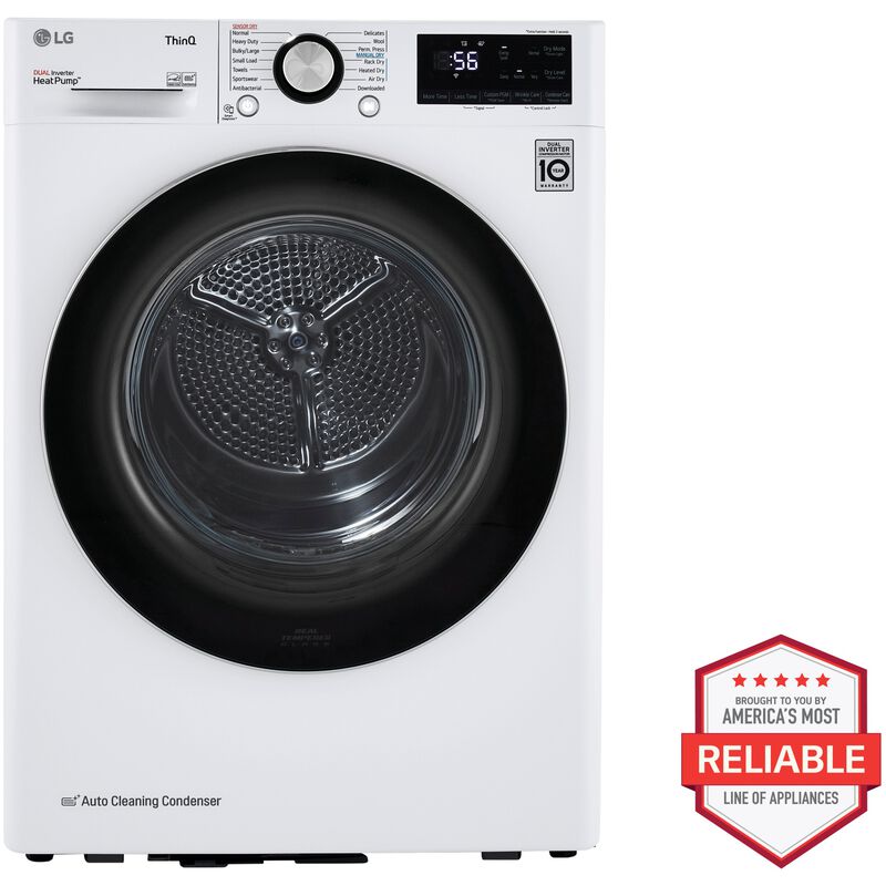 LG 24 in. 4.2 cu. ft. Smart Stackable Ventless Electric Dryer with Heat Pump, Sensor Dry & Sanitize Cycle - White, White, hires