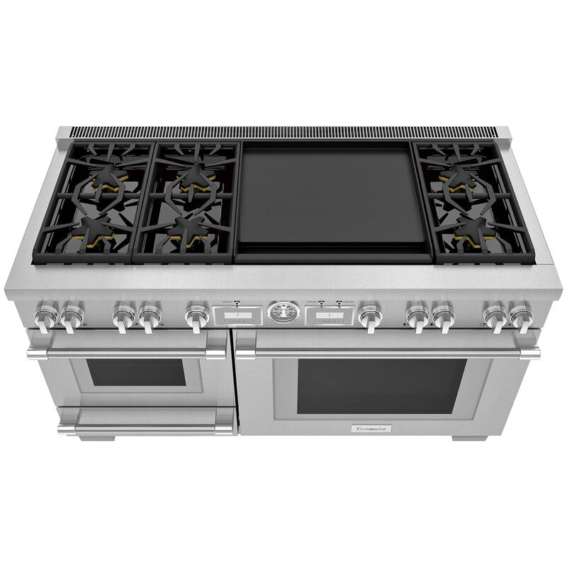 Thermador Pro Grand Professional Series 60 in. 7.3 cu. ft. Smart True European Convection Steam Double Oven Dual Fuel Range with 6 Sealed Burners & Griddle - Stainless Steel, , hires