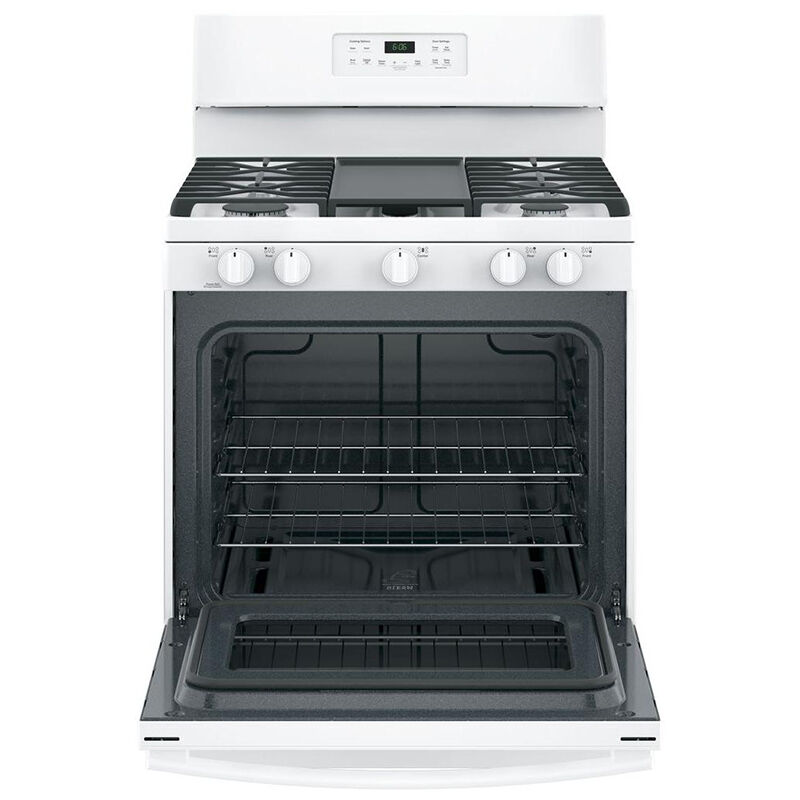 GE 30 in. 5.0 cu. ft. Oven Freestanding Gas Range with 5 Sealed Burners & Griddle - White, White, hires
