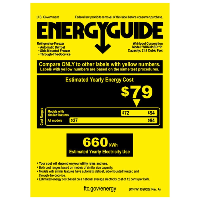 Whirlpool 33 in. 21.4 cu. ft. Side by Side Refrigerator with Ice & Water Dispenser - Black, Black, hires