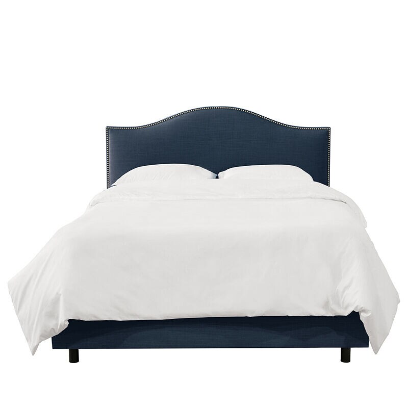 Skyline Furniture Nail Button Twin Size Bed in Linen - Navy, Navy, hires