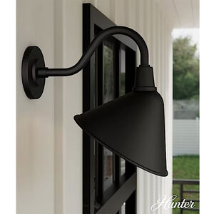 Hunter Cassius Rustic Modern Metal Cone Outdoor Medium Wall Light-Matte Black, , hires