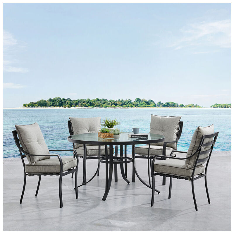 Hanover Lavallette 5 Piece 52inch Round Glass Top Dining Set Gray
