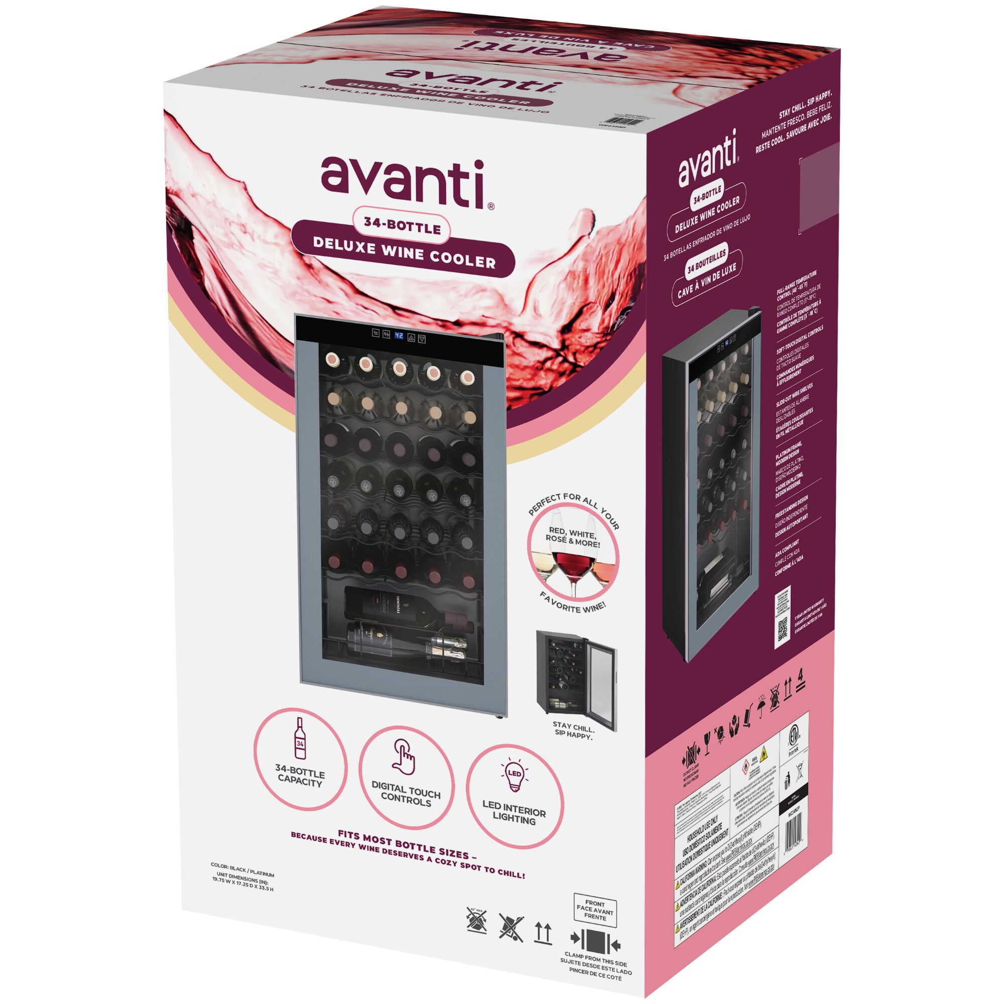 Avanti 20 in. Freestanding Wine Cooler with Wire Racks, Single