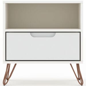 Manhattan Comfort Rockefeller Mid-Century Modern 1-Drawer Nightstand White, White, hires