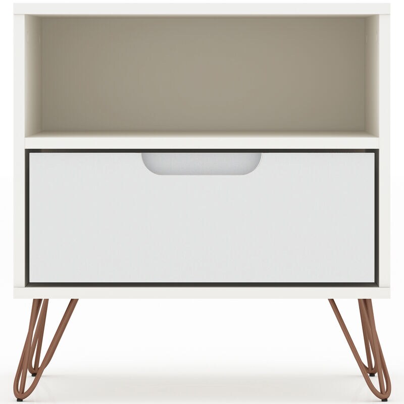 Manhattan Comfort Rockefeller Mid-Century Modern 1-Drawer Nightstand White, White, hires