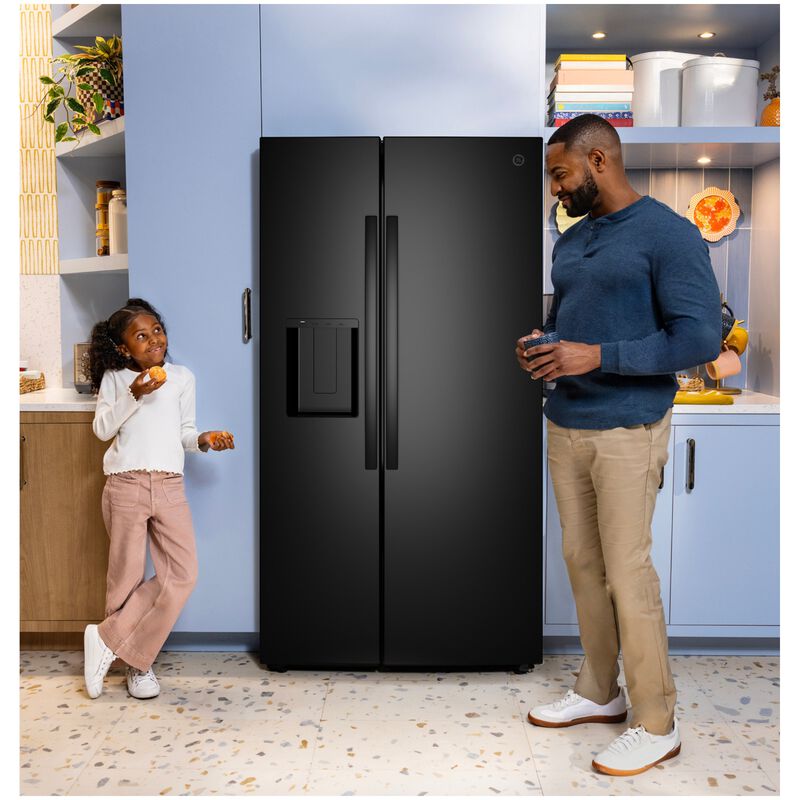 GE 36 in. 27.9 cu. ft. Side-by-Side Refrigerator with Ice & Water Dispenser - Black, , hires