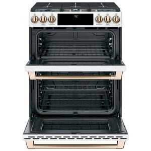 Cafe 30 in. 6.7 cu. ft. Smart Air Fry True European Convection Double Oven Slide-In Gas Range with 6 Sealed Burners & Griddle - Matte White, Matte White, hires