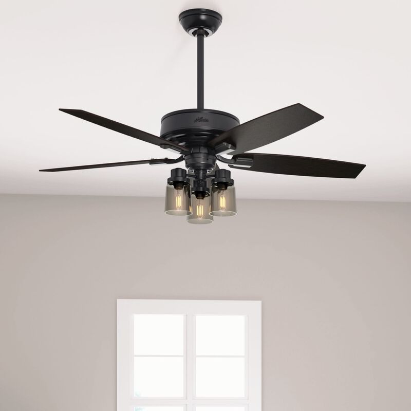 Hunter Bennett 52 in. 3-Light Ceiling Fan with LED Light Kit and Handheld Remote - Matte Black, Matte Black, hires
