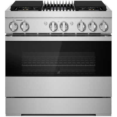 JennAir Noir Series 36 in. 5.1 cu. ft. Smart Convection Oven Freestanding Dual Fuel Range with 4 Sealed Burners & Grill - Stainless Steel | JDRP636HM