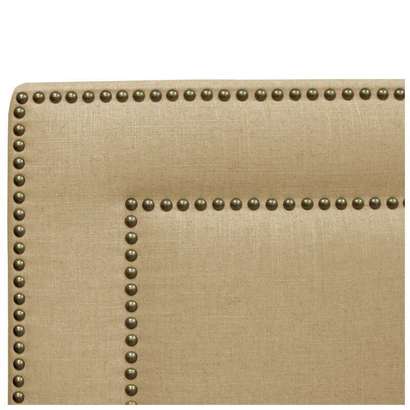 Skyline Furniture Nail Button Border Linen Fabric Twin Size Upholstered Headboard - Sandstone, Sandstone, hires