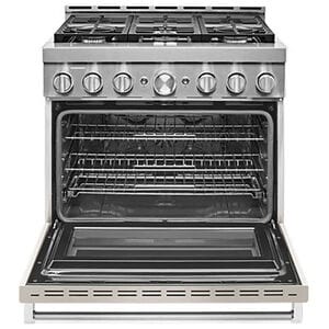 KitchenAid 36 in. 5.1 cu. ft. Smart True European Convection Gas Range with 6 Sealed Burners - Matte Milkshake, Matte Milkshake, hires