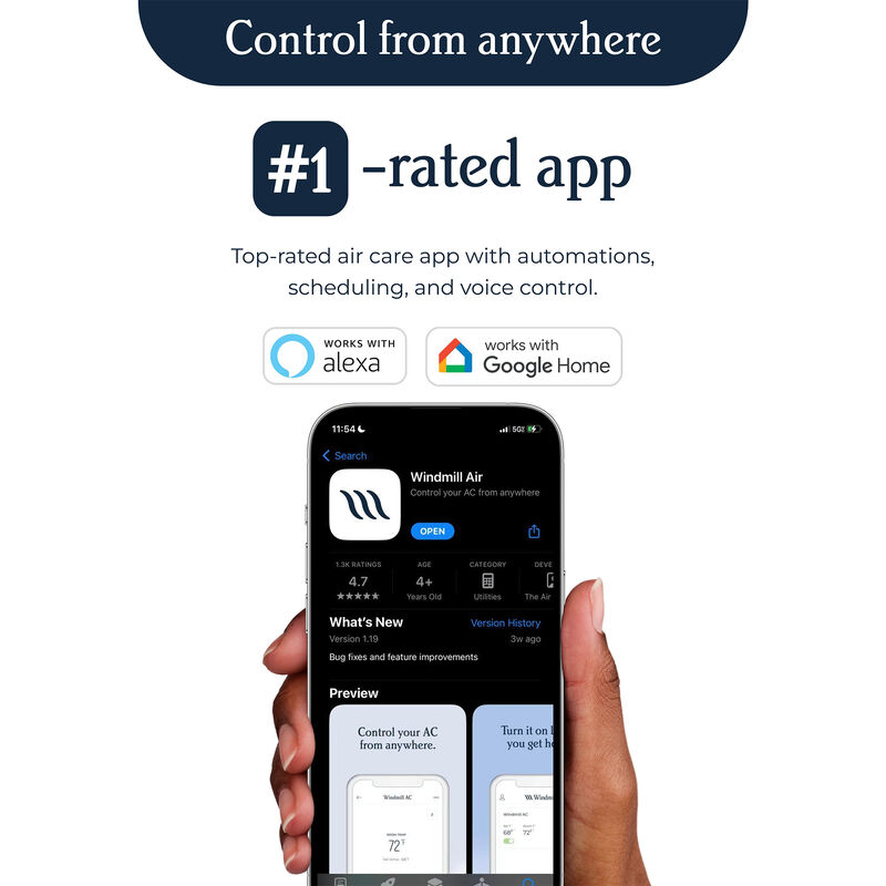 Windmill 6,000 BTU 115V Smart Window Air Conditioner with 3 Fan Speeds, Sleep Mode & Remote Control - White, , hires