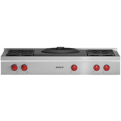 Wolf 48 in. Liquid Propane Gas Rangetop with 5 Sealed Burners - Stainless Steel | SRT484W-LP