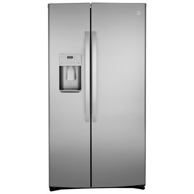 GE 36 in. 25.1 cu. ft. Side-by-Side Refrigerator with External Ice & Water Dispenser - Stainless Steel | GSS25IYNFS