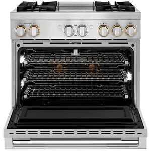 JennAir Rise Series 36 in. 5.1 cu. ft. Smart True European Convection Steam Dual Fuel Range with 4 Sealed Burners & Griddle - Stainless Steel, , hires