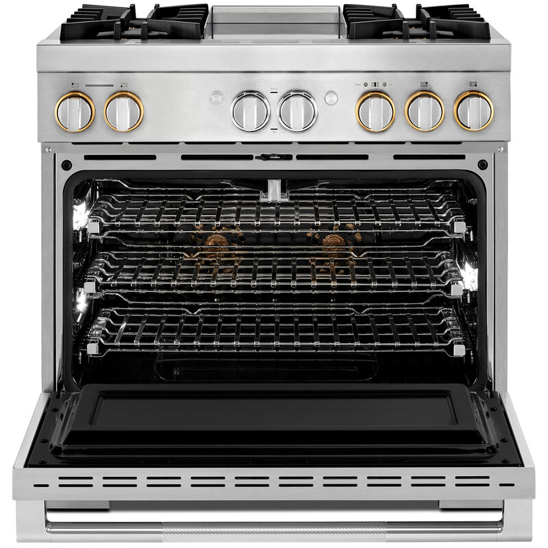 JennAir Rise Series 36 in. 5.1 cu. ft. Smart True European Convection Steam Dual Fuel Range with 4 Sealed Burners & Griddle - Stainless Steel, , hires
