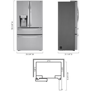 LG 36 in. 22.5 cu. ft. Smart Counter Depth 4-Door French Door Refrigerator with External Ice & Water Dispenser- Stainless Steel, Stainless Steel, hires