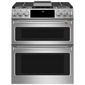 Cafe 30 in. 6.7 cu. ft. Smart Air Fry True European Convection Double Oven Slide-In Gas Range with 6 Sealed Burners & Griddle - Stainless Steel, Stainless Steel, hires