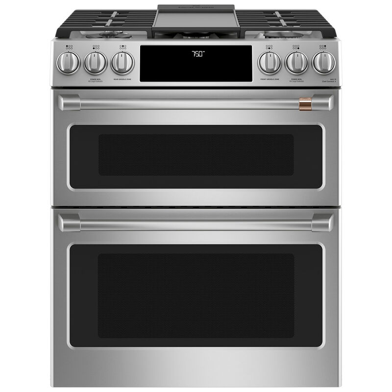 Cafe 30 in. 6.7 cu. ft. Smart Air Fry True European Convection Double Oven Slide-In Gas Range with 6 Sealed Burners & Griddle - Stainless Steel, Stainless Steel, hires