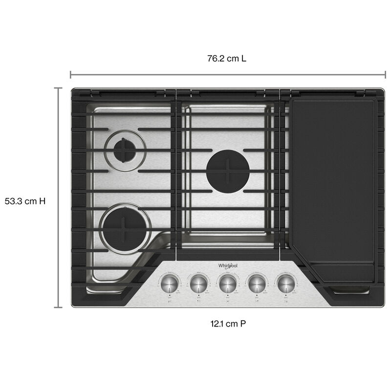 Whirlpool 36 in. 5-Burner Natural Gas Cooktop with Griddle, Simmer Burner & Power Burner - Stainless Steel, , hires