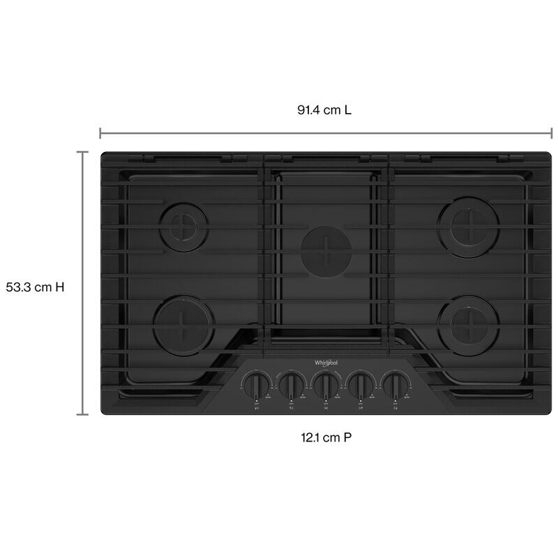 Whirlpool 36 in. 5-Burner Natural Gas Cooktop with Simmer Burner & Power Burner - Black, Black, hires