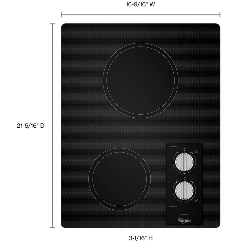 Whirlpool 15 in. 2-Burner Electric Cooktop with Simmer Burner - Black, Black, hires