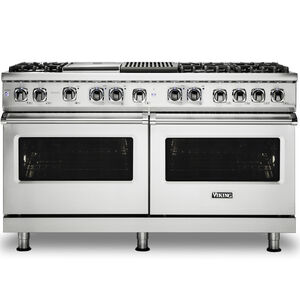 Viking 5 Series 60 in. 9.4 cu. ft. Convection Double Oven Freestanding Dual Fuel Range with 6 Sealed Burners, Grill & Griddle - Stainless Steel, , hires