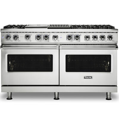 Viking 5 Series 60 in. 9.4 cu. ft. Convection Double Oven Freestanding Dual Fuel Range with 6 Sealed Burners, Grill & Griddle - Stainless Steel | VDR5606GQSSL