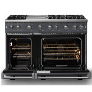 Viking 5 Series 48 in. 6.1 cu. ft. Standard Convection Double Oven Gas Range with 6 Sealed Burners & Griddle - Cast Black, , hires