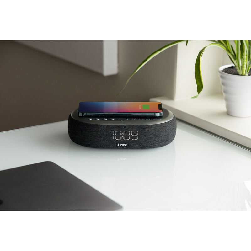 iHome Bluetooth Stereo Alarm Clock with Wireless Charging, Speakerphone, and USB Charging, , hires