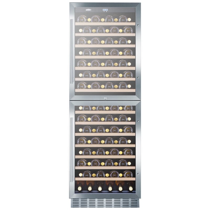 Summit 24 in. Wine Cooler with Wood Racks, Dual Temperature Zones & 118 Bottle Capacity - Stainless Steel, , hires