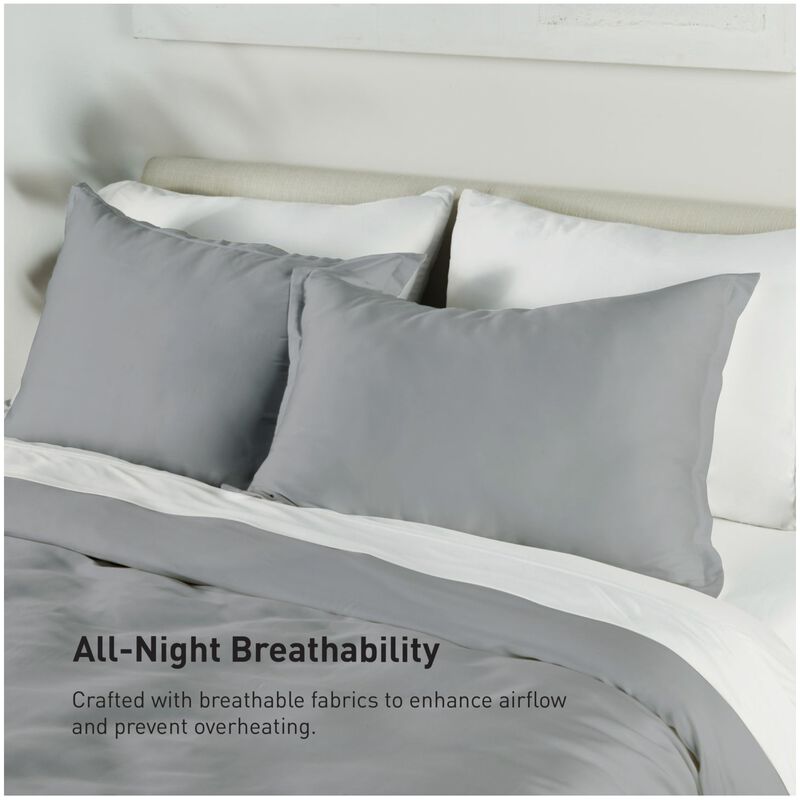 BEDGEAR Performance Duvet & 2pc Sham Set, Solid, Light Gray, King, , hires