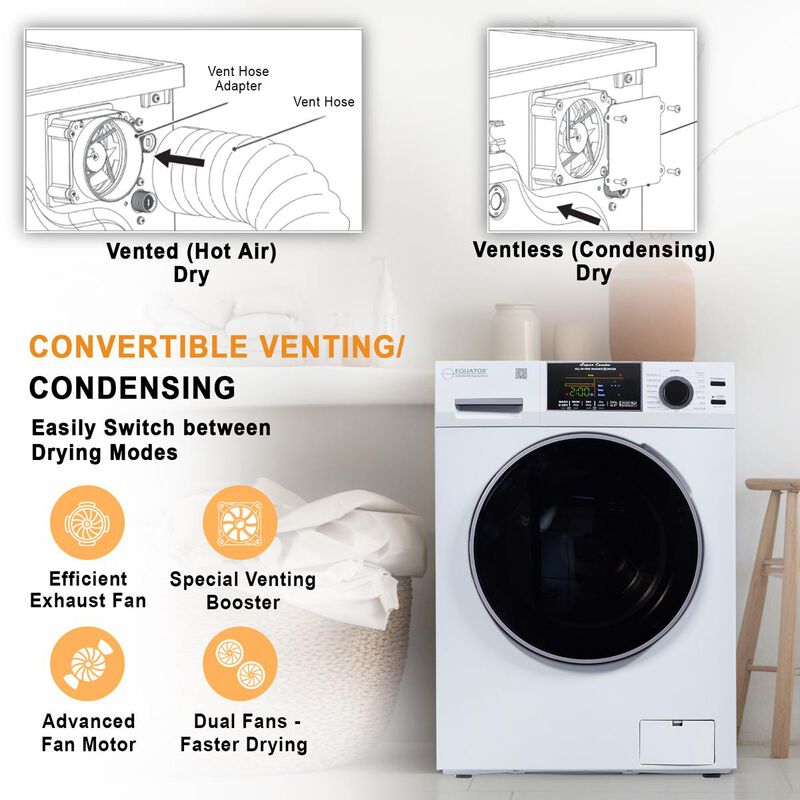 Equator 24 in. 1.9 cu. ft. Electric Front Load Vented/Ventless All-in-One Washer/Dryer Combo with Sanitize Cycle & Sensor Dry - White, White, hires