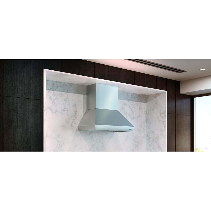 Wolf 42 in. Chimney Style Range Hood, Ducted Venting & 2 Halogen Lights - Stainless Steel, , hires