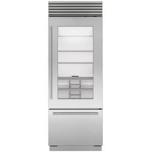 Sub-Zero Classic Series 30 in. Built-In 17.0 cu. ft. Smart Bottom Freezer Refrigerator with Tubular Handles - Glass Door with Stainless Steel Trim, , hires