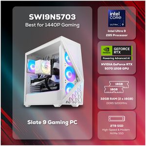 iBUYPOWER Slate Gaming Desktop with Intel Core Ultra 9 285, 24-Core CPU, NVIDIA GeForce RTX 5070, 12GB VRAM GPU, 32 GB RAM, 2 TB SSD & Windows 11 Home - White, , hires
