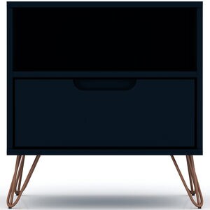 Manhattan Comfort Rockefeller Mid-Century Modern 1-Drawer Nightstand Tatiana Midnight Blue, Midnight Blue, hires