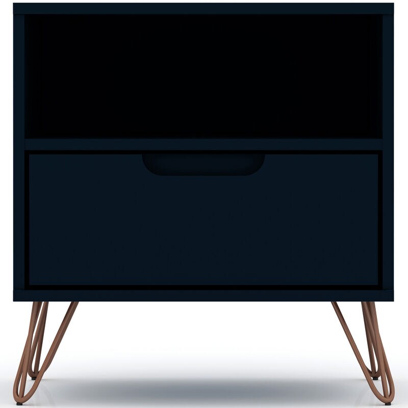 Manhattan Comfort Rockefeller Mid-Century Modern 1-Drawer Nightstand Tatiana Midnight Blue, Midnight Blue, hires